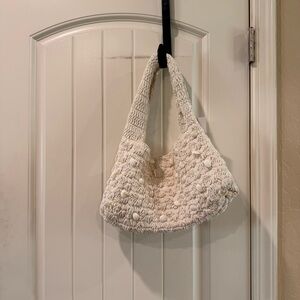 Handcrafted Crochet Shell Shoulder Bag Cream Boho Hobo Purse